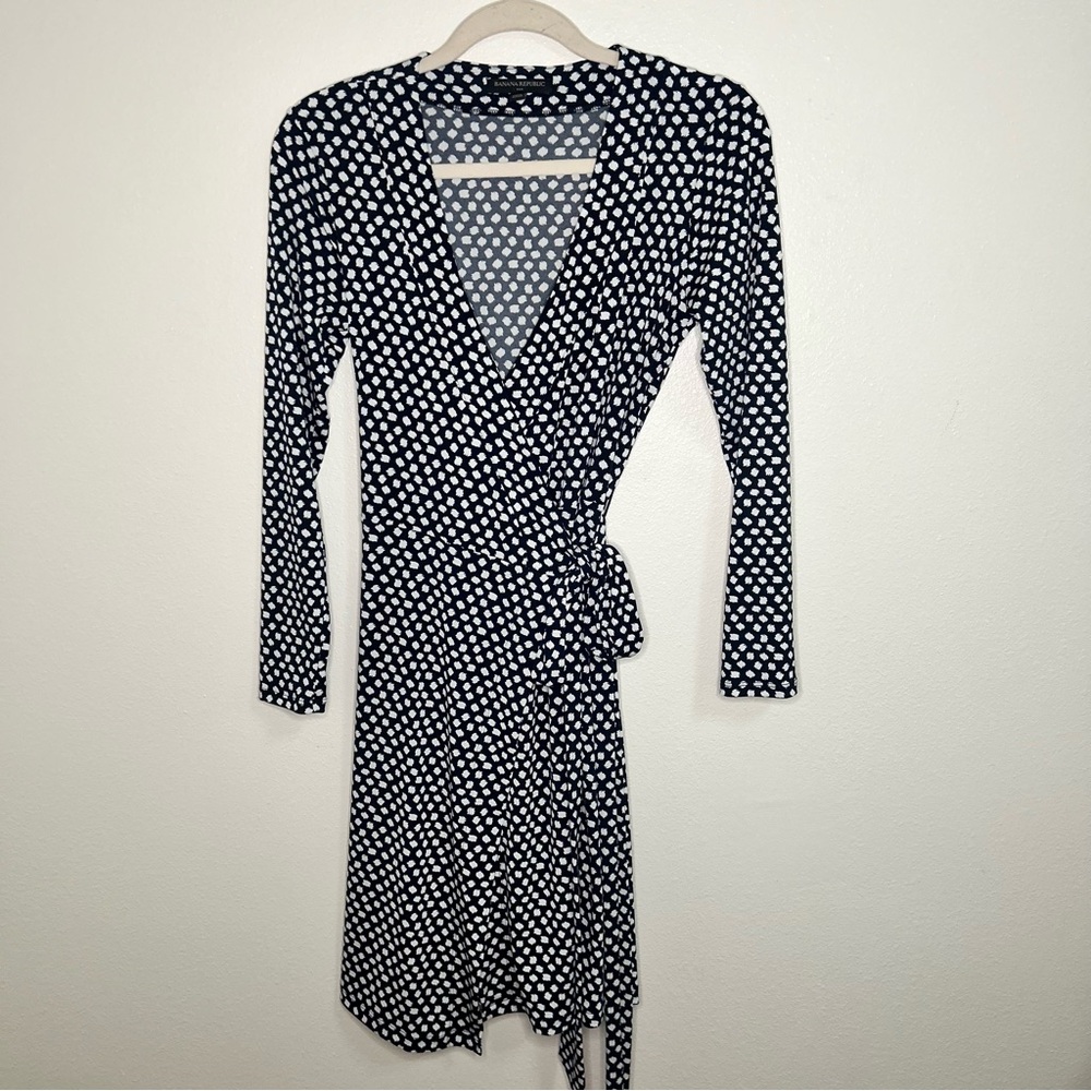 Banana Republic black with white polka dot wrap style dress